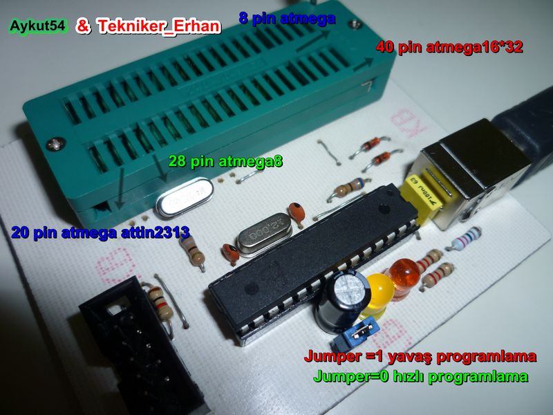 Atmel USB Programmer Circuit ZIF Socket Usbasp ATmega8 Electronics