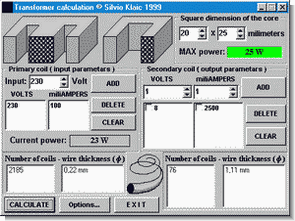 Máy tính tính toán biến áp EI Series