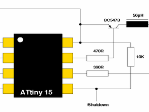Atmel ATtiny15 Microcontroller Example DC to DC  Converter Circuit
