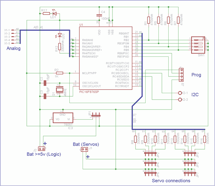 pic16f876-servo-motor-control-i2c-bus-schematic