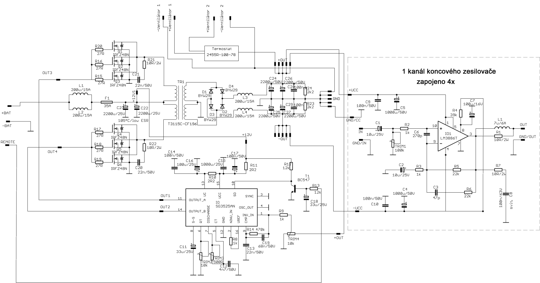 4X60W Car Amplifier Circuit LM3886 SG3525 DC DC Converter ... car schematic diagram 