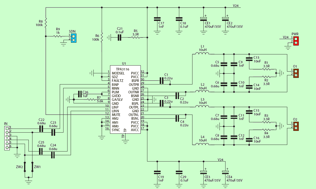 Class D Amplifier Circuit 2x50w Tpa3116
