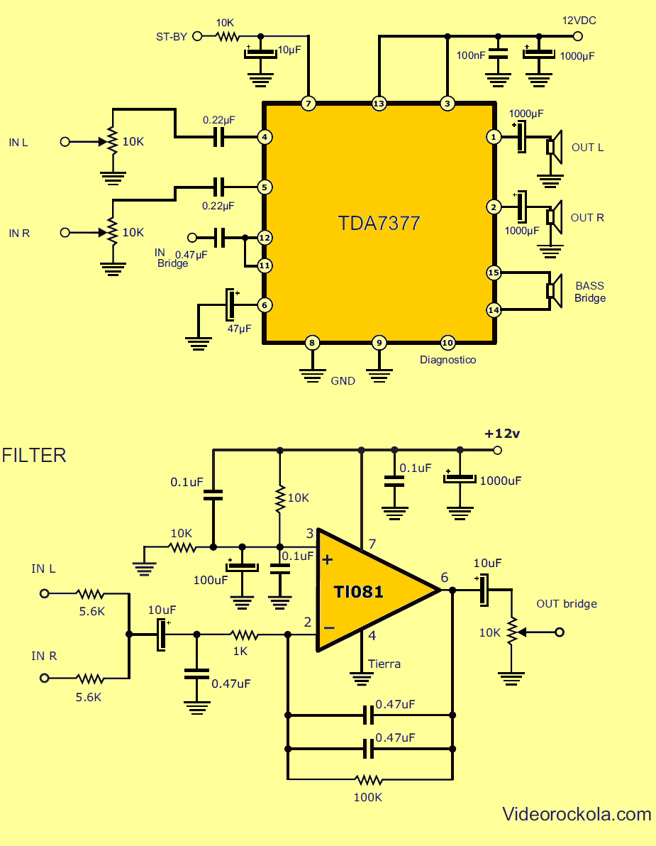 tda7377-amplifier-and-tl081-bass-filter-schematic
