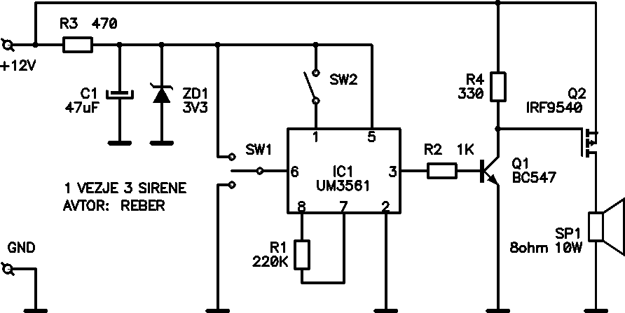 12V 10V Siren Circuit – Electronics Projects Circuits