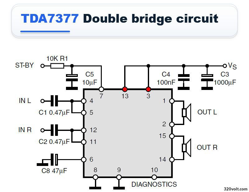 tda7377 double bridge circuit tda7377 application circuits schematic