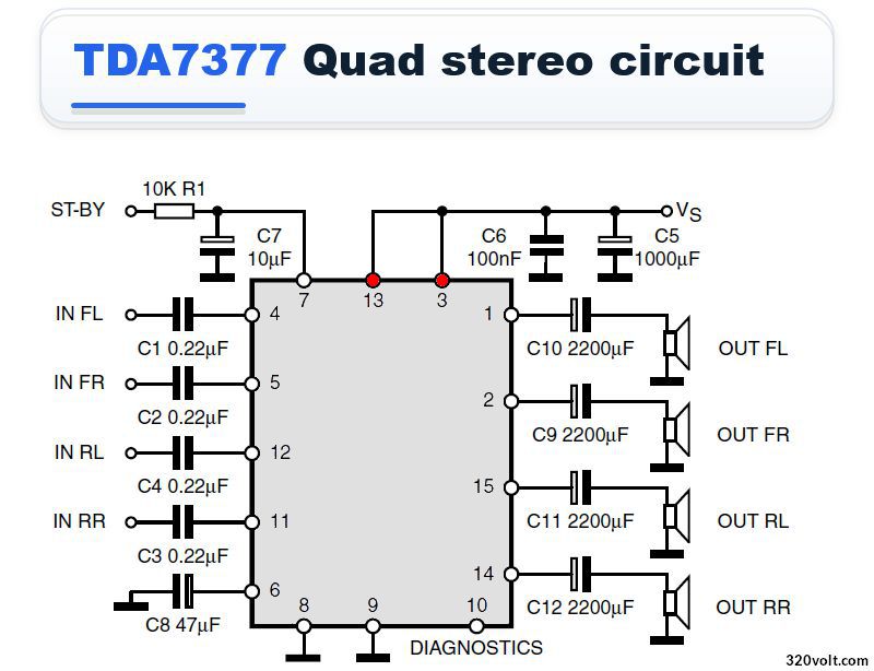 tda7377 quad stereo circuit application circuits