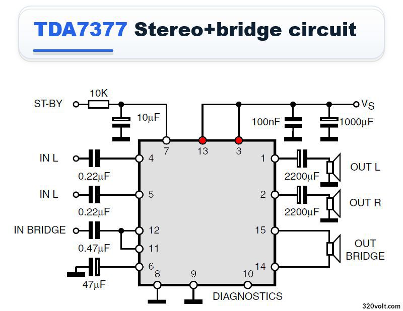tda7377 stereo bridge circuit tda7377 application circuits schematic