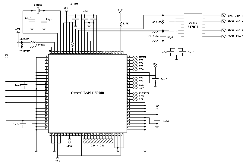 CS8900-pic16c74-10BaseT-Schematic