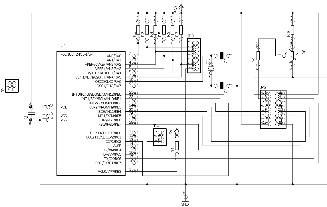 pic18f2455-lcd-clock-schematic-circuit