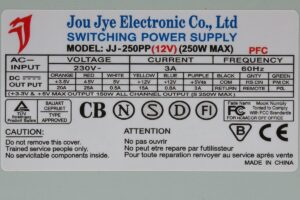 Jou Jye Switching PSU JJ-250PP ATX DBL494 250W