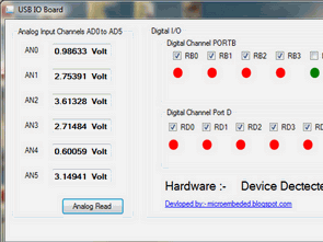 Visual Basic PIC18F4550 USB  Analog Dijital  IO Kartı
