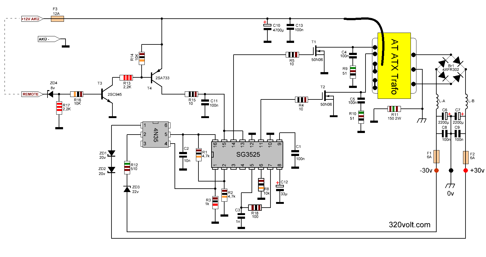 Dc To Dc Converter Circuit Sg3524 Sg3525 2x30v