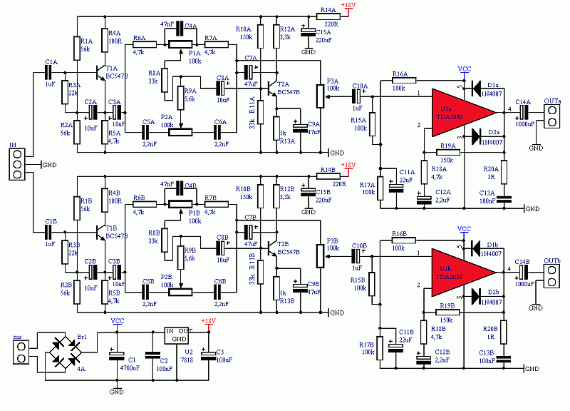 Transistor Tone Control Circuit and TDA2030 Amplifier ...