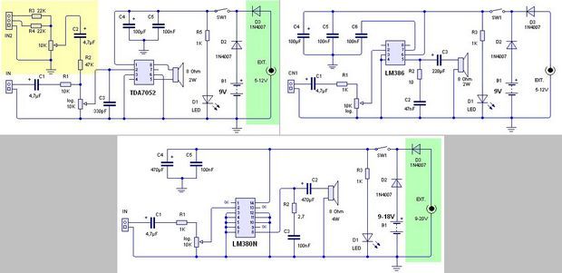 tda7052-circuit-lm386-circuit-lm380n-circuit