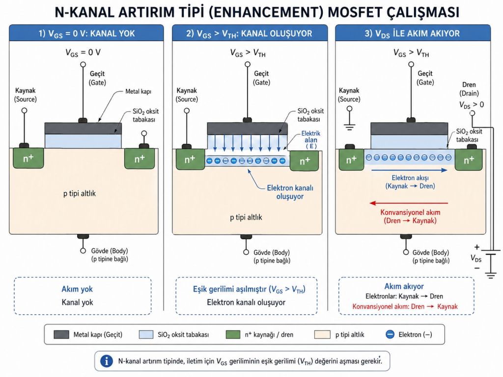mosfetin uc calisma durumu mosfet nasil calisir