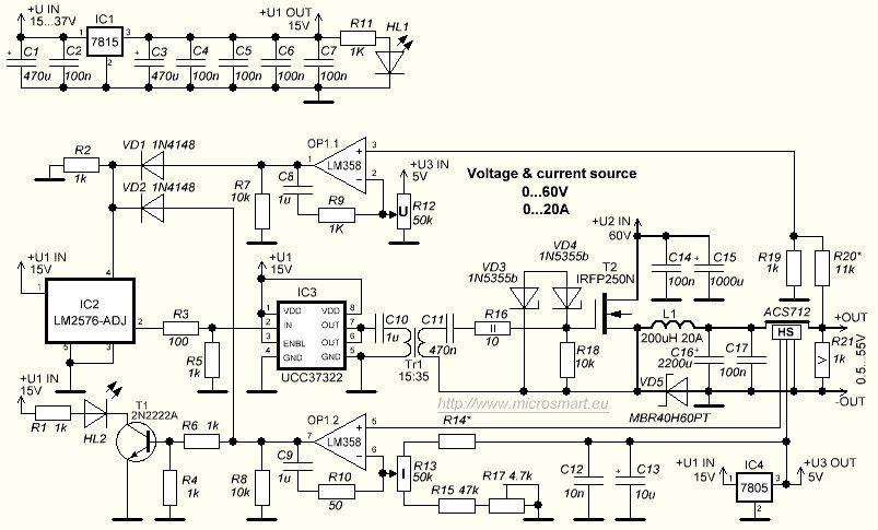 0 60v 20a lm2576 adj ayarli guc kaynagi devre semasi