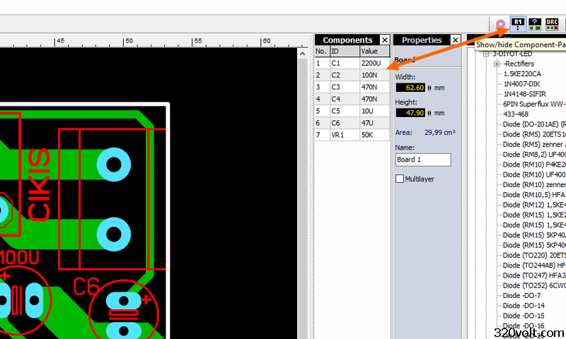 sprint-layout-show-hide-component-pcb