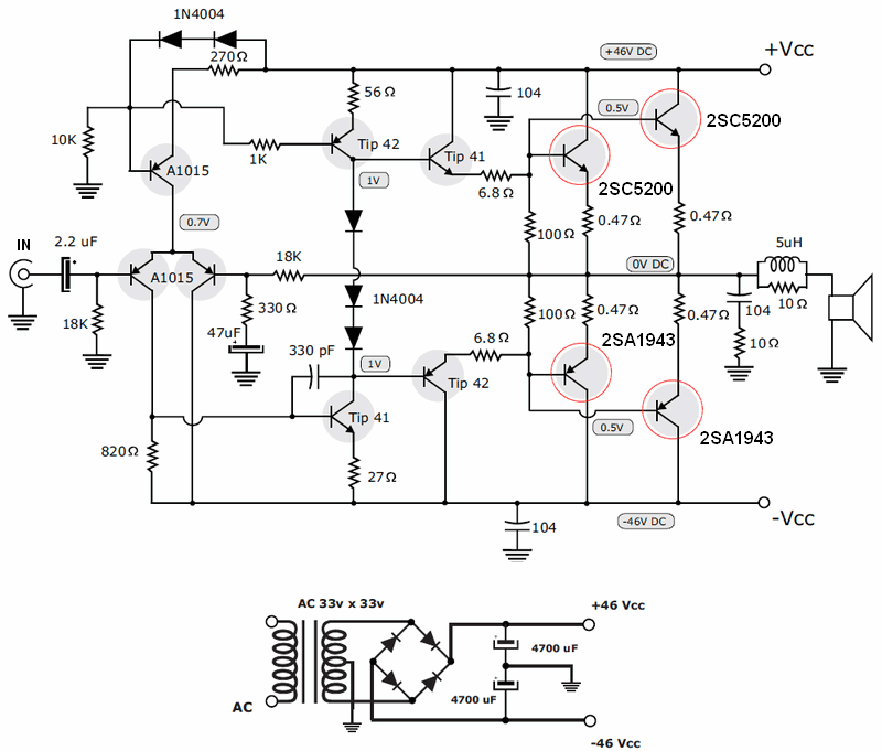 2sa1943 2sc5200 200w Amplifier Circuit