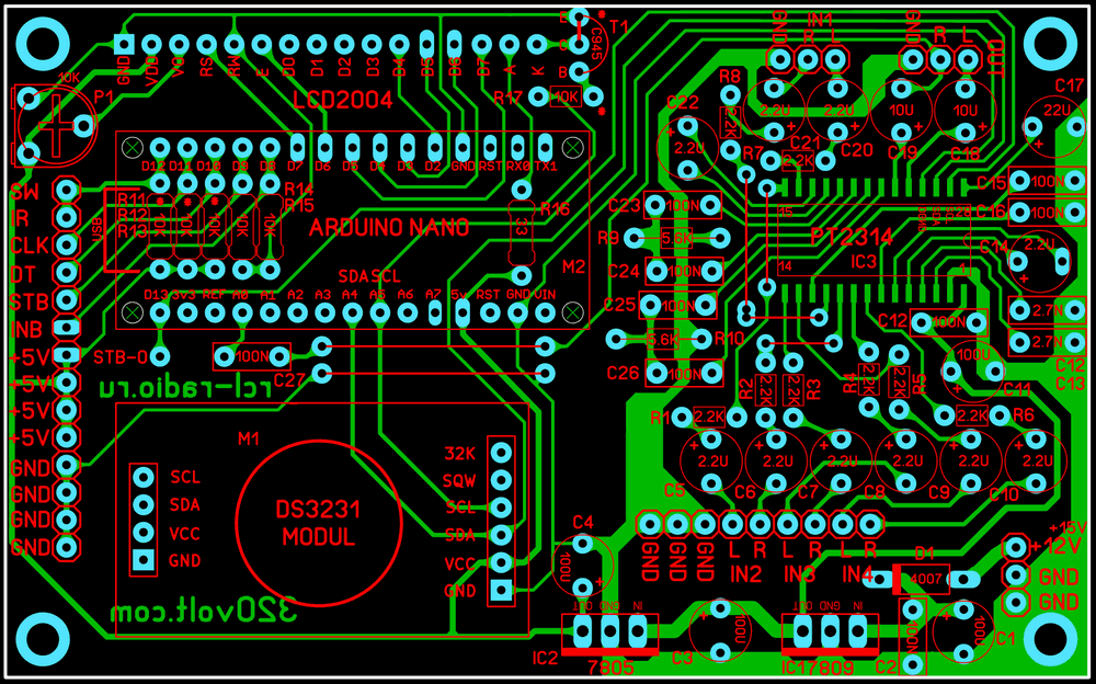 layout-PT2314-ARDUINO-pcb-lcd2004-encoder-ir