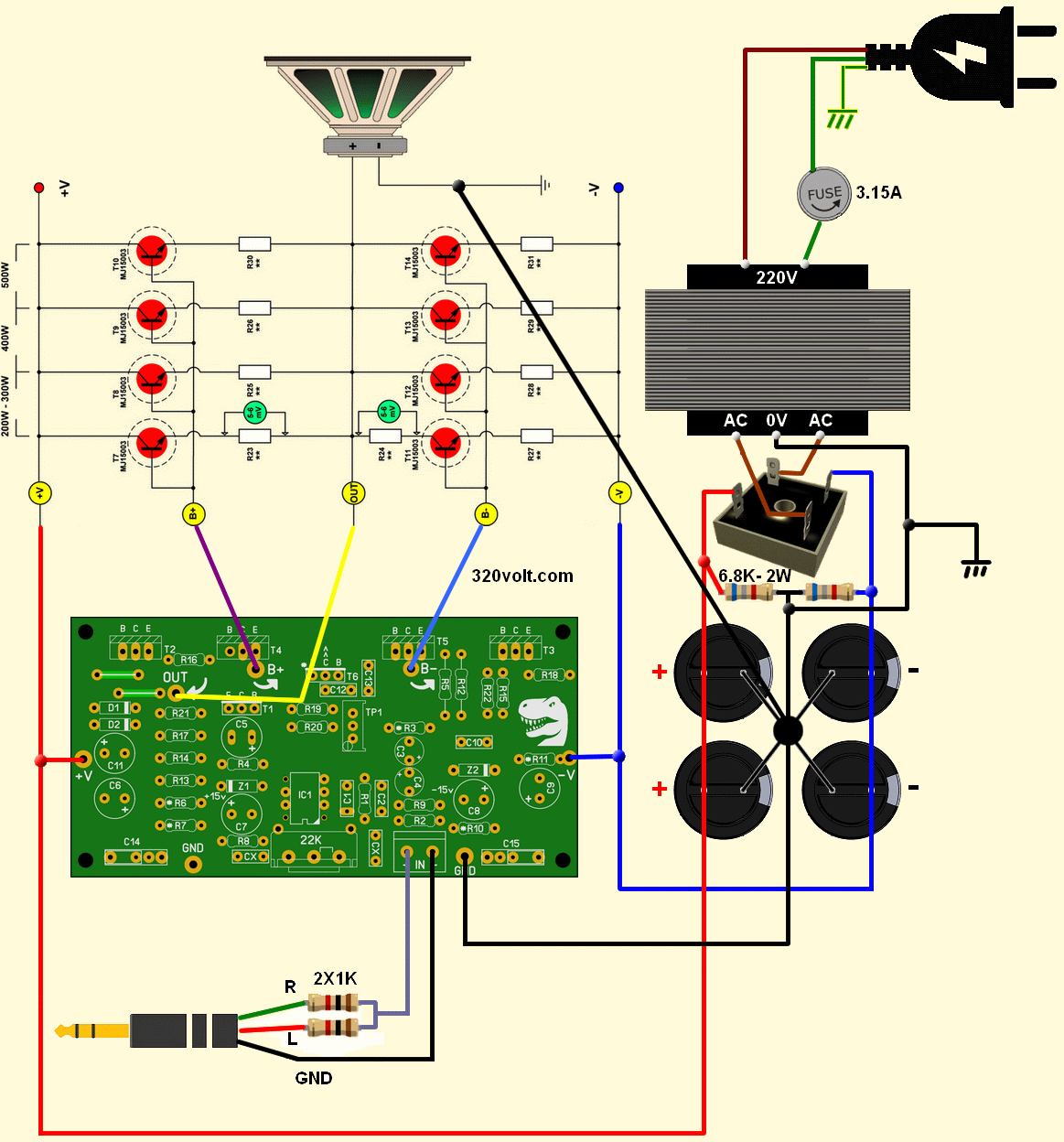 200w 500w Amplifier Power Audio Connection Diagram Star Gnd