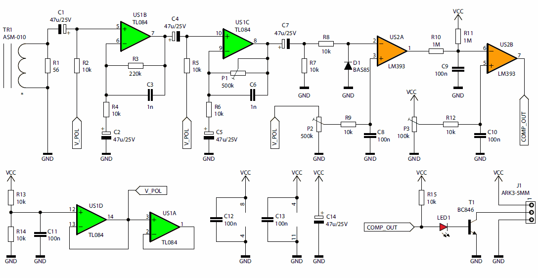 Circuit Current Flow Detector Schematic Diagram Tl084 Lm393