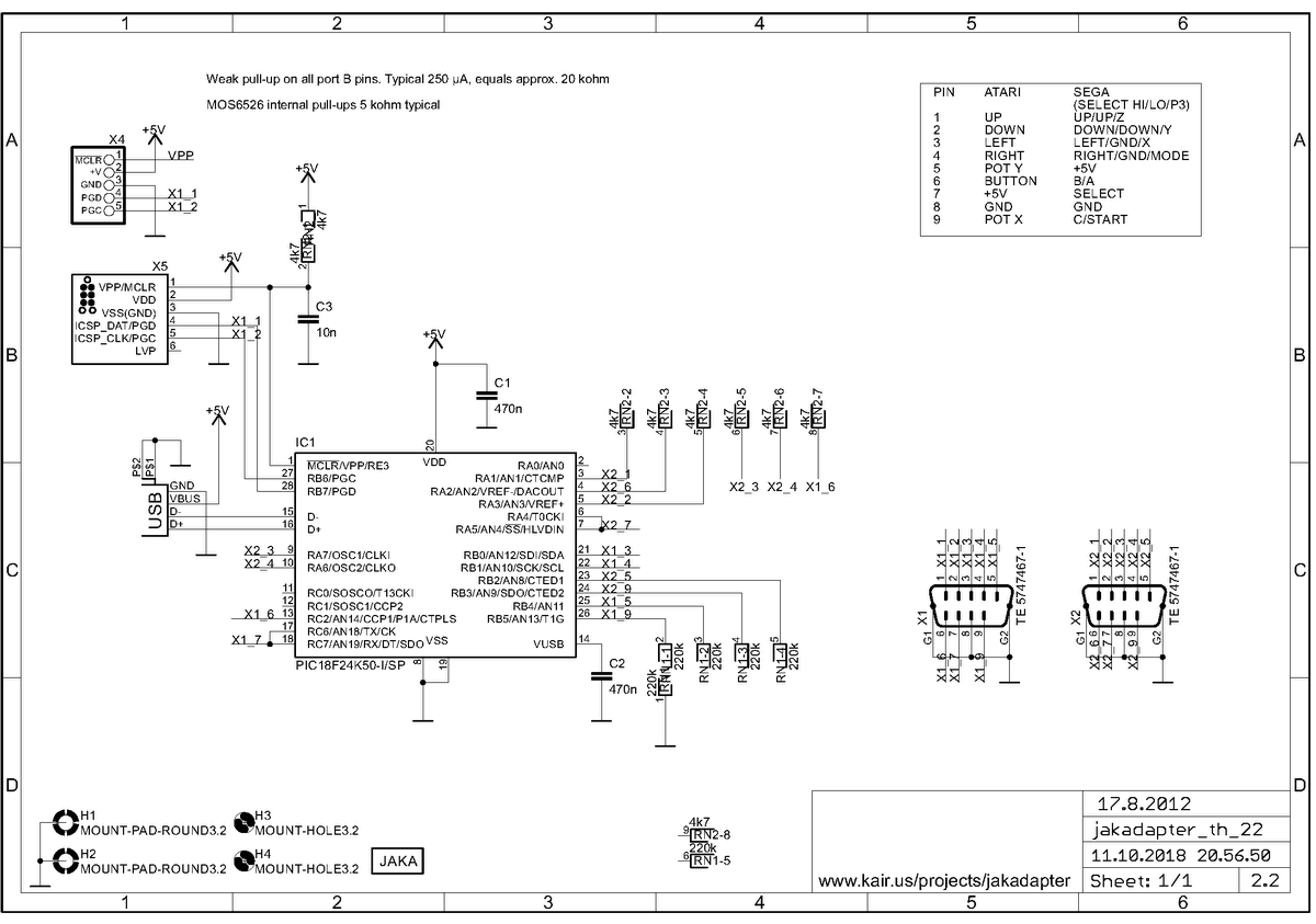 Circuit Dual Atari Joystick Adapter Schematic