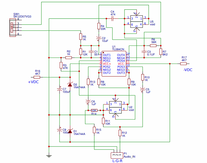 Tl084 Low Bass And High Controller Schematic Circuit Diagram
