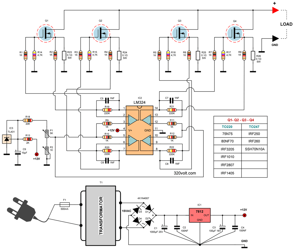 Schematic Electronic Load Test Board Kit Constant Current Discharge Aging Power