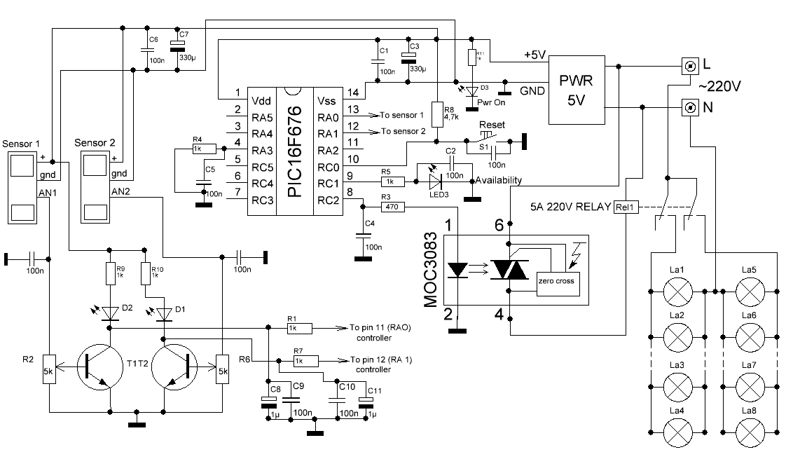 Circuit Infrared Input Output Counter Gp2y0a21yk Pic16f676 Schematic