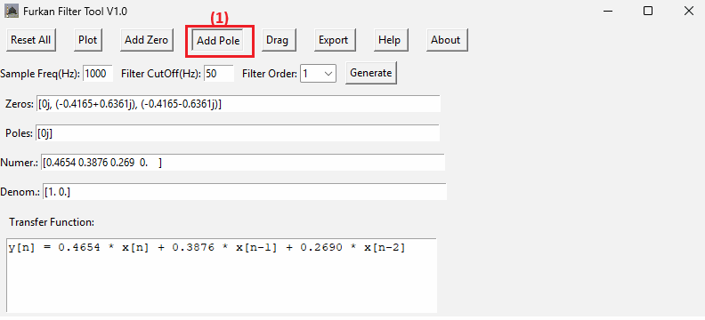 Digital Filter Tool Add Pole