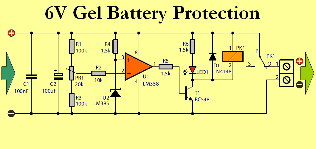 6v gel battery protection circuit schematic