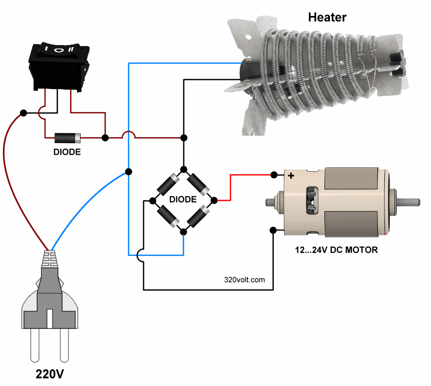 Hair dryer circuit schematic hair dryer wiring diagram blow air across heating coil motor