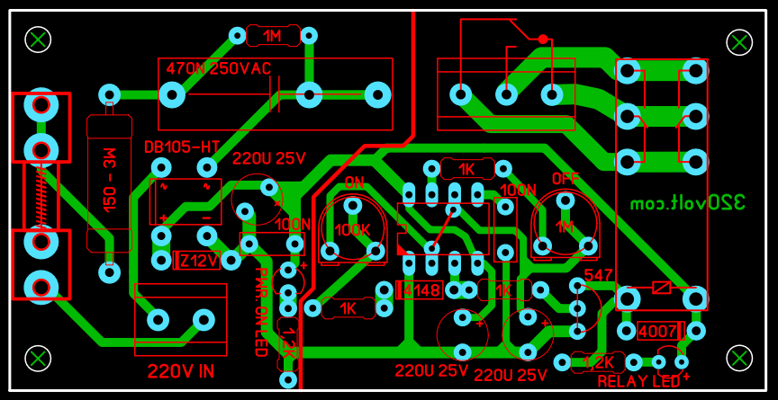 Pcb board universal 230v timer ne555 cyclic interval schematic 220v timer layout diagram