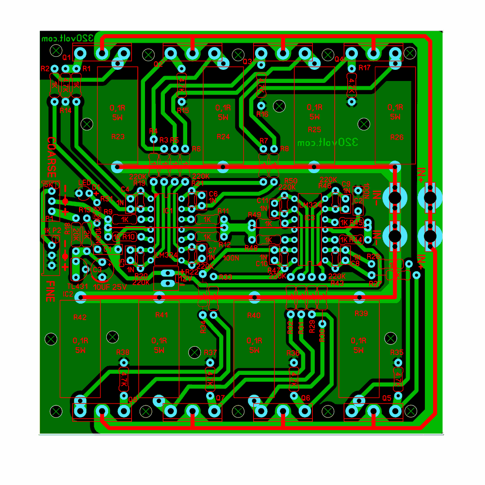 Circuit pcb electronic load 8 mosfet lm324 6000w