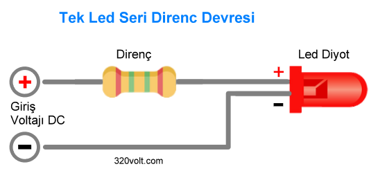 Tek led seri direnc devresi led direnci heaplama
