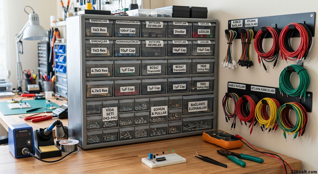 elektronik atolyesi etiketli cekmeceler direnc kondansator kutulari kablo vida organizerleri 2026