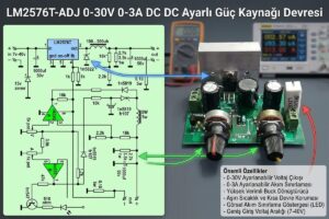 LM2576T-ADJ 0-30V  0-3A DC DC Ayarlı Güç Kaynağı Devresi