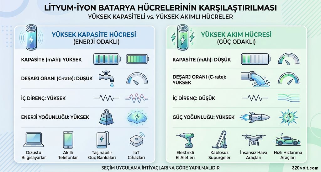 pil kapasite ile yuksek akim hucresi farkini anlatan teknik 2026