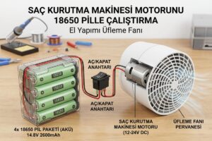 Saç Kurutma Makinesi Motorunu 18650 Pille Çalıştırma Üfleme Fanı