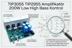 TIP3055 TIP2955 Amplifikatör 200W Low High Bass Kontrol