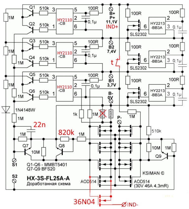 bms 3s 25a schematic mmbt5401 bfs20 36n04 aod514 hy2213 sls2302
