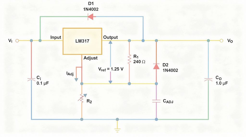 lm317 ayarli voltaj regulatoru devre semasi lm317 datasheet