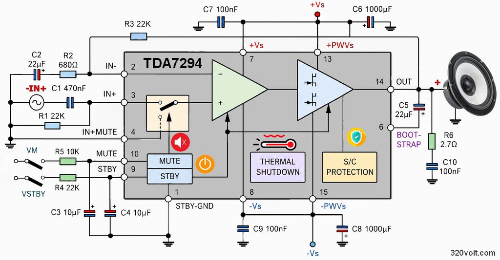 1 tda7294 typical application and test circuit stmicroelectronics