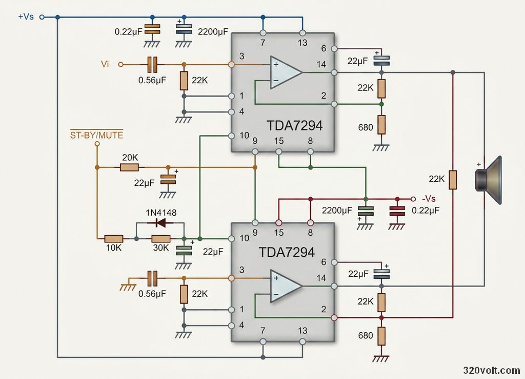 5 tda7294 bridge application circuit stmicroelectronics