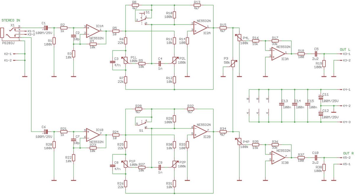 6 class h amplifier ne5532 stereo tone controlpreamplifier schematic