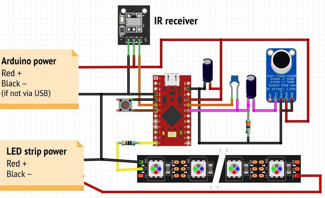 connection diagram for arduino pro micro board color music ws2812b