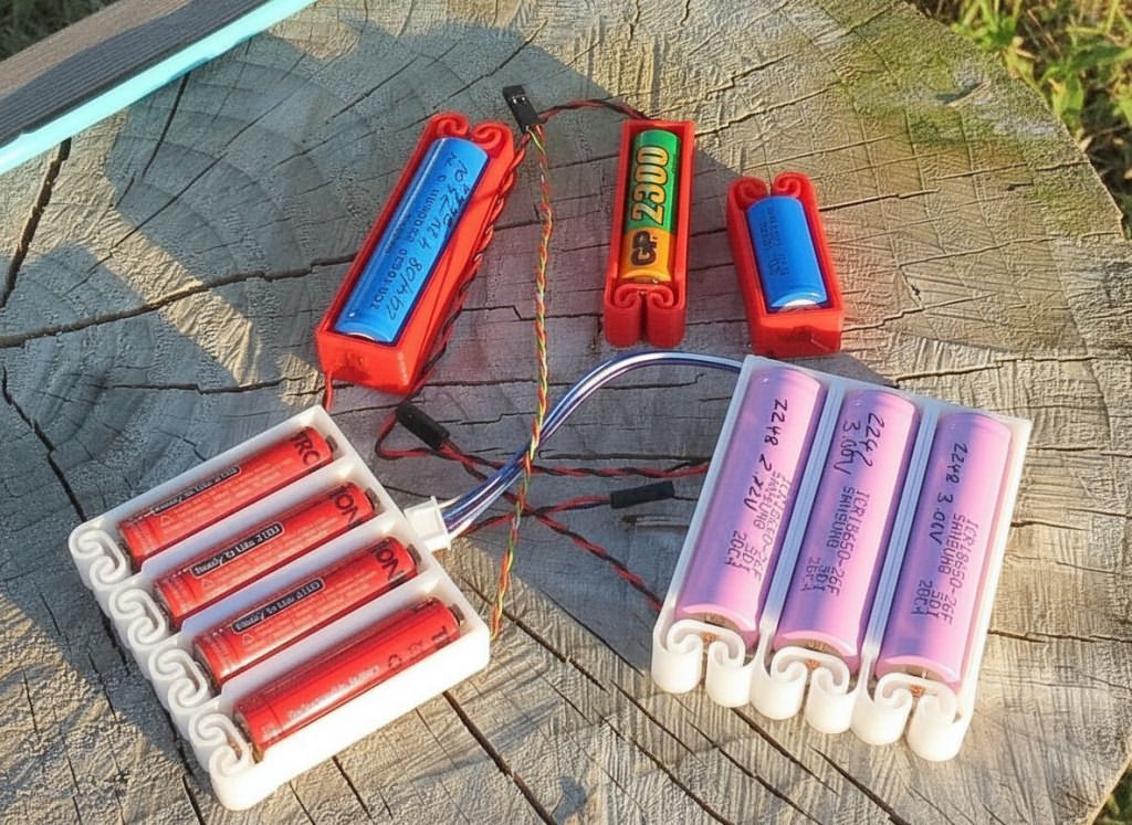 Pil Tutucu 3D Tasarımları AA, AAA, C ve 18650 İçin Modeller 1 entegre yayli esnek pil tutucular flexing battery holders with integrated spring