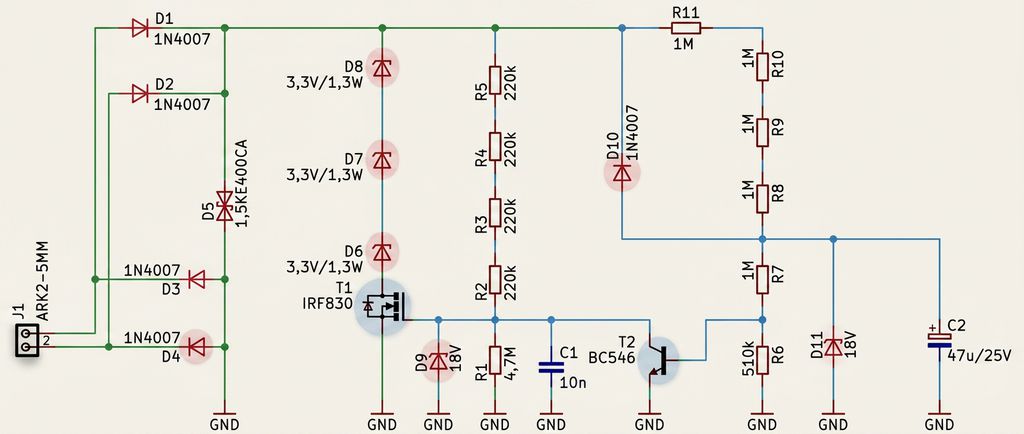 irf830 mosfet light switch off delay circuit schematic