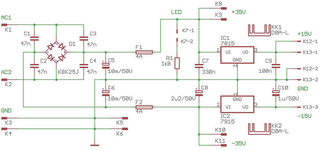 main power supply bridge rectifier 7815 7915 regulator and fuse diagram
