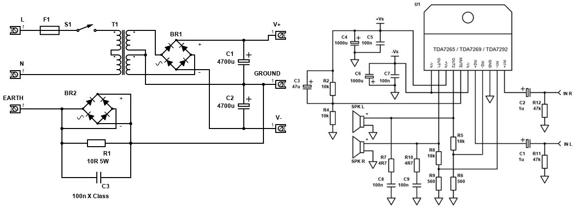 TDA7265 Hi-Fi Amplifikatör (TDA7292 TDA7269) Stereo Mono Köprü 3 power supply amp split rail linear power supply tda7292 tda7265 tda7269a